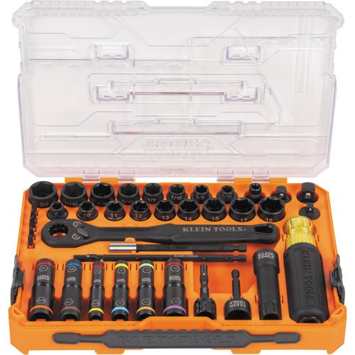 Jeu complet de douilles &agrave; chocs ouvertes & basculantes KNECT, 39 Mcx, Chocs Superchem Industries