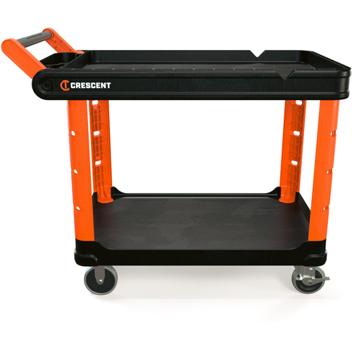 RAILWORKS 2-Shelf Industrial Utility Cart with 5" Hard Casters, 47" L x 24-1/2" W x 34" H, Black/Orange Superchem Industries