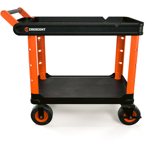 Chariot utilitaire industriel &agrave; 2 tablettes RAILWORKS avec roulettes de 8", 47" lo x 24-1/2" la x 37-4/5" h, Noir/Orange Superchem Industries