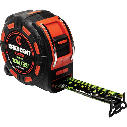 Ruban &agrave; mesurer Shockforce NITE EYE, 1-1/4" x 35'/10 m, Marques de goujon M&eacute;trique/SAE Superchem Industries