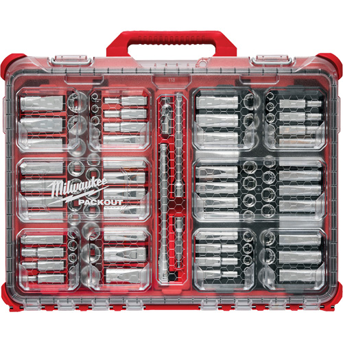Metric/SAE Ratchet & Socket Set with PACKOUT Low-Profile Organizer, 98 Pcs, 3/8" Drive Size Superchem Industries