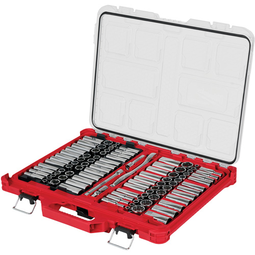 Metric/SAE Ratchet & Socket Set with PACKOUT Low-Profile Organizer, 98 Pcs, 3/8" Drive Size Superchem Industries