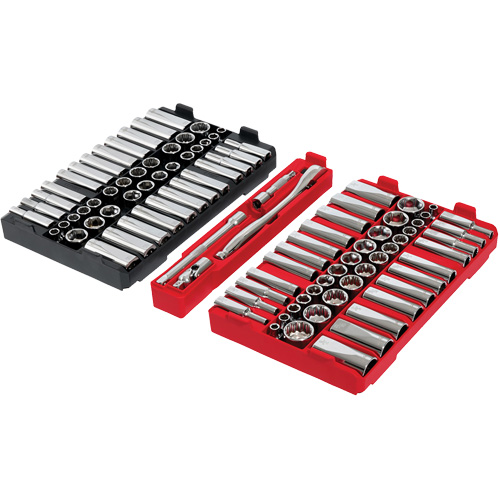 Metric/SAE Ratchet & Socket Set with PACKOUT Low-Profile Organizer, 98 Pcs, 3/8" Drive Size Superchem Industries