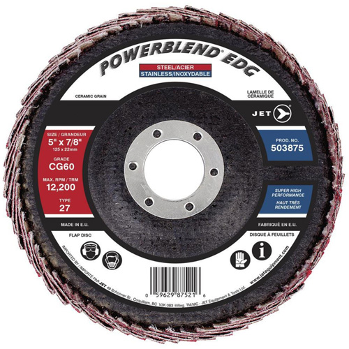 POWERBLEND EDG Curved Edge Flap Disc, 5" x 7/8", Type 27, CG60 Grit, Ceramic Superchem Industries