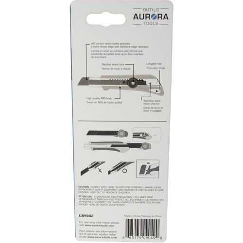 Couteau professionnel de 18 mm avec verrouillage &agrave; cliquet, Acier inoxydable, Robuste, Prise en Plastique Superchem Industries