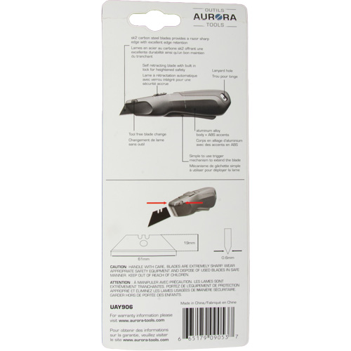 Retractable Safety Knife , Stainless Steel, Heavy-Duty, Plastic/Aluminum Handle Superchem Industries