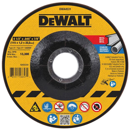 Meule &agrave; tronçonner pour m&eacute;tal, 4-1/2" x 0,045", Arbre de 7/8", Type 27, Oxyde d'aluminium Superchem Industries