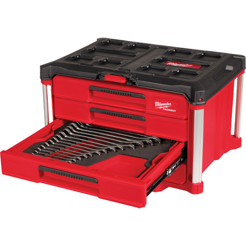 Ensemble de 60 cl&eacute;s mixtes m&eacute;triques et SAE avec boîte &agrave; outils PACKOUT &agrave; 4 tiroirs, 16-3/10" x 22-1/5" x 14-3/10", Noir/Rouge Superchem Industries