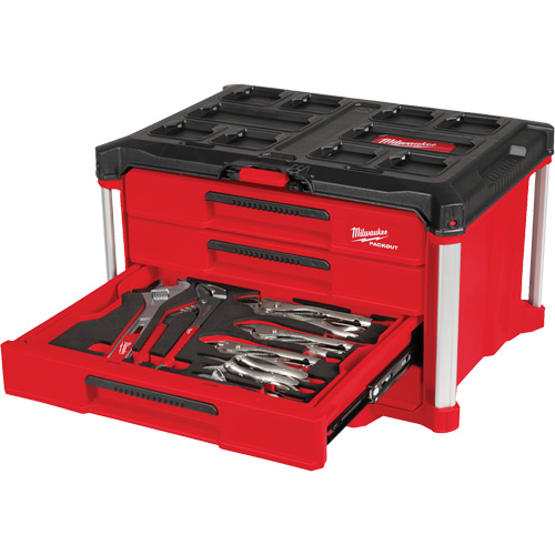 64-Piece Hand Tool Set with PACKOUT 4 Drawer Tool Box, 16-3/10" x 22-1/5" x 14-3/10", Black/Red Superchem Industries