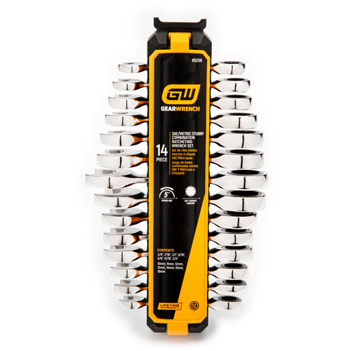 72-Tooth 12 Point Stubby Wrench Set, Ratcheting Combination, 14 Pieces, Imperial and Metric Superchem Industries