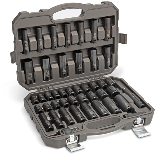 6 Point SAE/Metric Socket Set, 44 Pcs, Impact, 1/2" Drive Size, Deep Superchem Industries