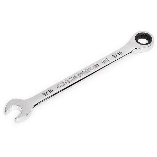 90-Tooth 12 Point Ratcheting Combination Wrench, 12 Point, 9/16", Chrome Finish Superchem Industries