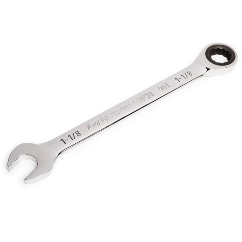 90-Tooth Ratcheting Combination Wrench, 12 Point, 1-1/8", Chrome Finish Superchem Industries