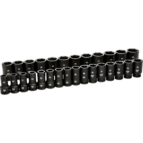 6 Point Metric Socket Set, 28 Pcs, Impact, 3/4" Drive Size, Deep Superchem Industries