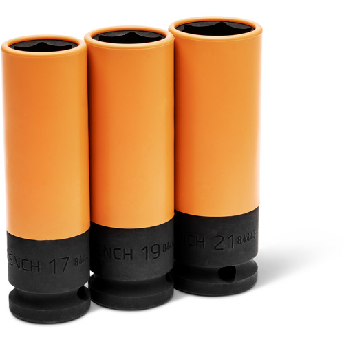 Metric High-Strength Wheel Protector Socket Set, 3 Pcs, Impact, 1/2" Drive Size, Deep Superchem Industries