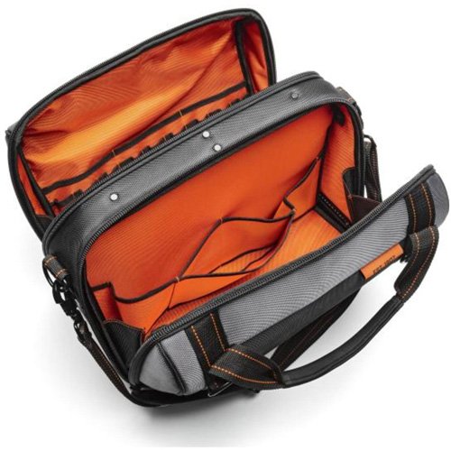 Sac ouvert de 17" pour outils d'ouvrier, Polyester, 3 pochettes, Noir/Gris/Orange Superchem Industries