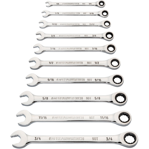 90-Tooth 12-Point Wrench Set, Ratcheting Combination, 10 Pieces, Imperial Superchem Industries