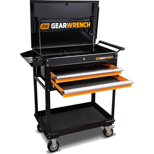 Utility Cart, 2 Drawers, 32-1/2" W x 42" H, Black/Orange Superchem Industries