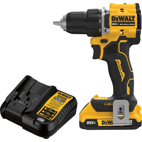 ATOMIC COMPACT SERIES Brushless Cordless Drill/Driver Kit, Lithium-Ion, 20 V, 1/2" Chuck Superchem Industries