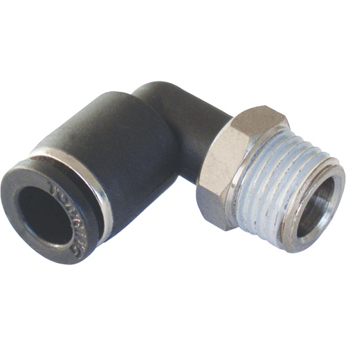 Adaptateur coude m&acirc;le NPT MAXFIT &agrave; raccord instantan&eacute; (push-to-connect), 3/8" x 1/2" dia., Polym&egrave;re PBT Superchem Industries