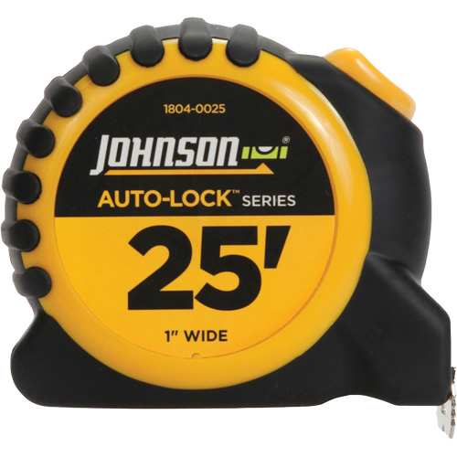 Ruban &agrave; mesurer Auto-Lock avec agrafe de ceinture en acier, 1" x 25', Marques de goujon 1/16" Superchem Industries