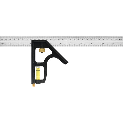 Heavy-Duty Inch/Metric Combination Square, 12" L, 1/8"/1/16"/1/32" Graduations, Stainless Steel Superchem Industries