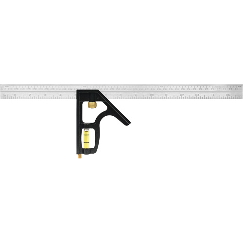 Heavy-Duty Inch/Metric Combination Square, 16" L, 1/8"/1/16" Graduations, Stainless Steel Superchem Industries