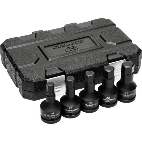 Metric Impact Bit Socket Set with Blow Mold Case, Hex, 3/4" Drive, 5 Pcs Superchem Industries