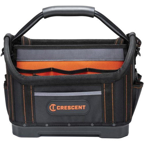14" Tradesman Open Top Tool Bag, 1680 Denier/Polyester, 25 Pockets, Black/Grey/Orange Superchem Industries