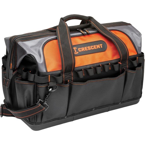 20" Contractor Tool Bag, 1680 Denier/Polyester, 31 Pockets, Black/Grey/Orange Superchem Industries
