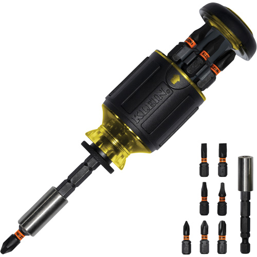 8-in-1 Multi-Bit Adjustable Length Stubby Screwdriver, 4-4/5" L, Cushion Grip Handle Superchem Industries