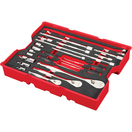 1/4”, 3/8” & 1/2” Drive Ratchet & Accessory Set with Tray for PACKOUT Drawers, 23 Pcs Superchem Industries