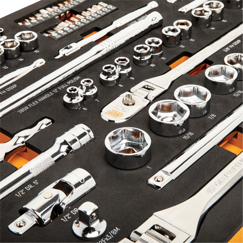 Jeu doutils de m&eacute;canicien 120XP &agrave; entraînement de 1/4", 3/8" et 1/2" avec plateau en mousse, 89 M Superchem Industries