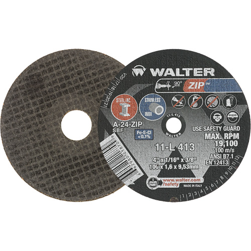 Zip Cut-Off Wheel, 4" x 1/16", 3/8" Arbor, Type 1, Aluminum Oxide, 19100 RPM Superchem Industries
