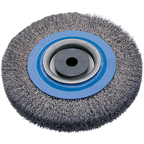 Crimped Wire Bench Wheel Brush, 8" Dia., 0.0118" Fill, 5/8" - 1-1/4" Arbor Superchem Industries