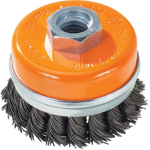Knot-Twisted Wire Cup Brush with Ring, 3" Dia. x 5/8"-11 Arbor Superchem Industries