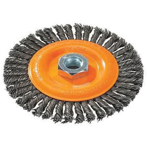 Stringer Bead Knotted Wire Brush, 4" Dia., 0.02" Fill, 5/8"-11 Arbor, Steel Superchem Industries