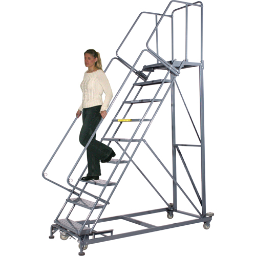 Heavy-Duty Stairway Slope Ladders, 12 Steps, Perforated, 50° Incline, 120" High Superchem Industries