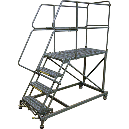 Mobile Work Platforms, Steel, 7 Steps, 70" H, 48" D, 24" Step, Serrated Superchem Industries