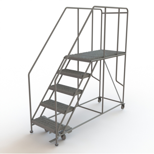 Mobile Work Platform, Steel, 5 Steps, 50" H, 47" D, 24" Step, Serrated Superchem Industries