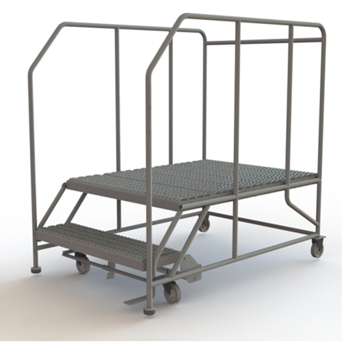 Mobile Work Platform, Steel, 2 Steps, 20" H, 48" D, 36" Step, Serrated Superchem Industries
