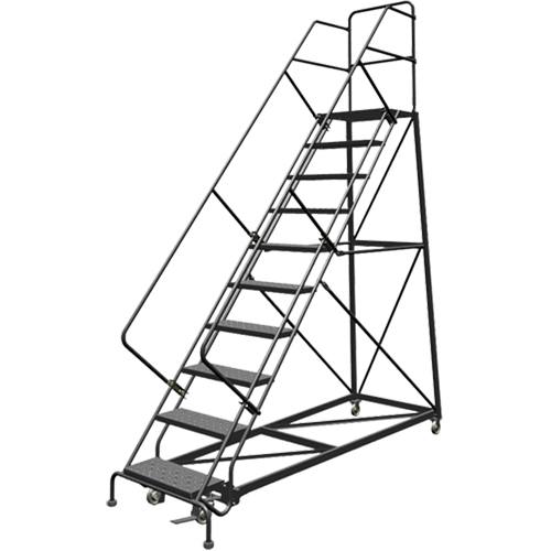 Safety Slope Rolling Ladder, 10 Steps, Perforated, 50° Incline, 100" High Superchem Industries