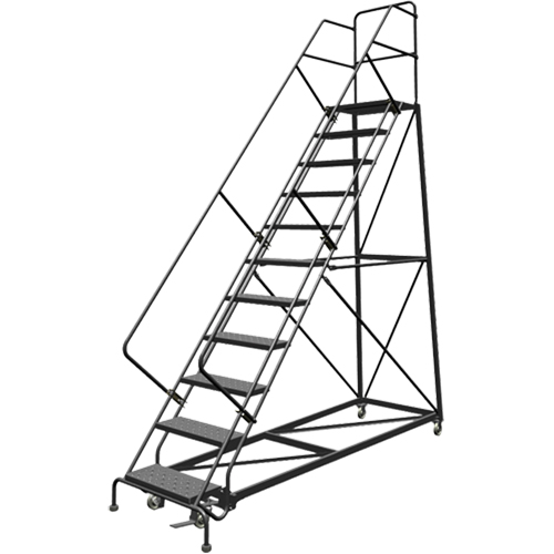 Safety Slope Rolling Ladder, 11 Steps, Perforated, 50° Incline, 110" High Superchem Industries