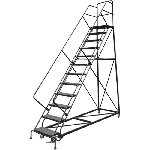 Safety Slope Rolling Ladder, 12 Steps, Perforated, 50° Incline, 120" High Superchem Industries