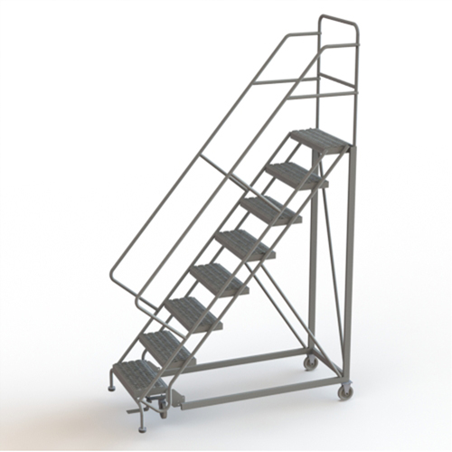 Safety Slope Rolling Ladder, 8 Steps, Serrated, 50° Incline, 80" High Superchem Industries