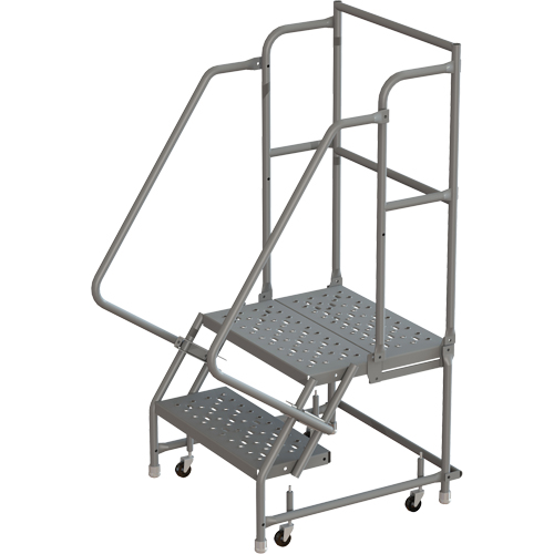 Escabeaux roulants &agrave; dessus profond, 2 marches, Largeur de la marche 24", Hauteur de la plateforme 20", Acier Superchem Industries