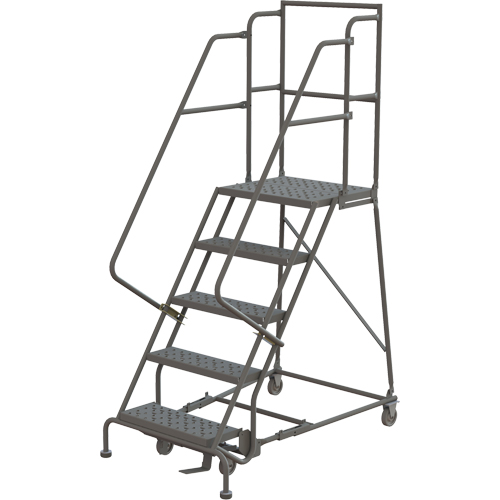 Deep Top Step Rolling Ladder, 5 Steps, 16" Step Width, 50" Platform Height, Steel Superchem Industries