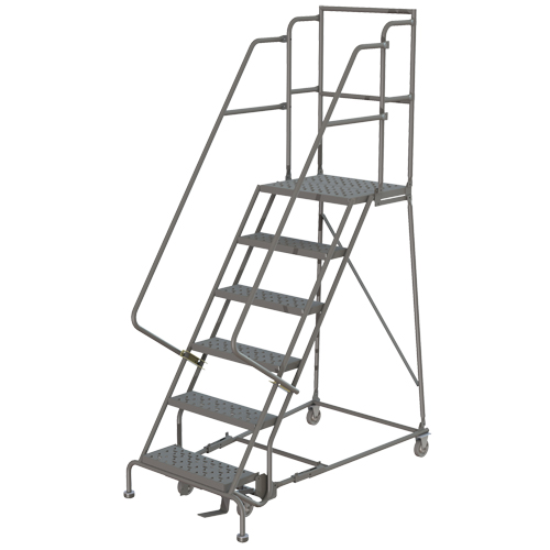 Escabeaux roulants &agrave; dessus profond, 6 marches, Largeur de la marche 16", Hauteur de la plateforme 60", Acier Superchem Industries