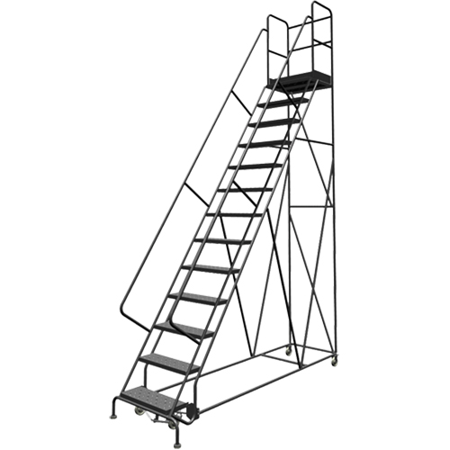 Escabeaux roulants &agrave; dessus profond, 13 marches, Largeur de la marche 24", Hauteur de la plateforme 130", Acier Superchem Industries