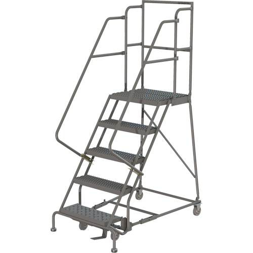 Deep Top Step Rolling Ladder, 5 Steps, 24" Step Width, 50" Platform Height, Steel Superchem Industries